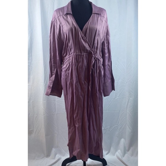 Zara Dresses & Skirts - Zara Satin Effect Wrap‎ Dress Midi Long Sleeve Lavender Women's Size Small